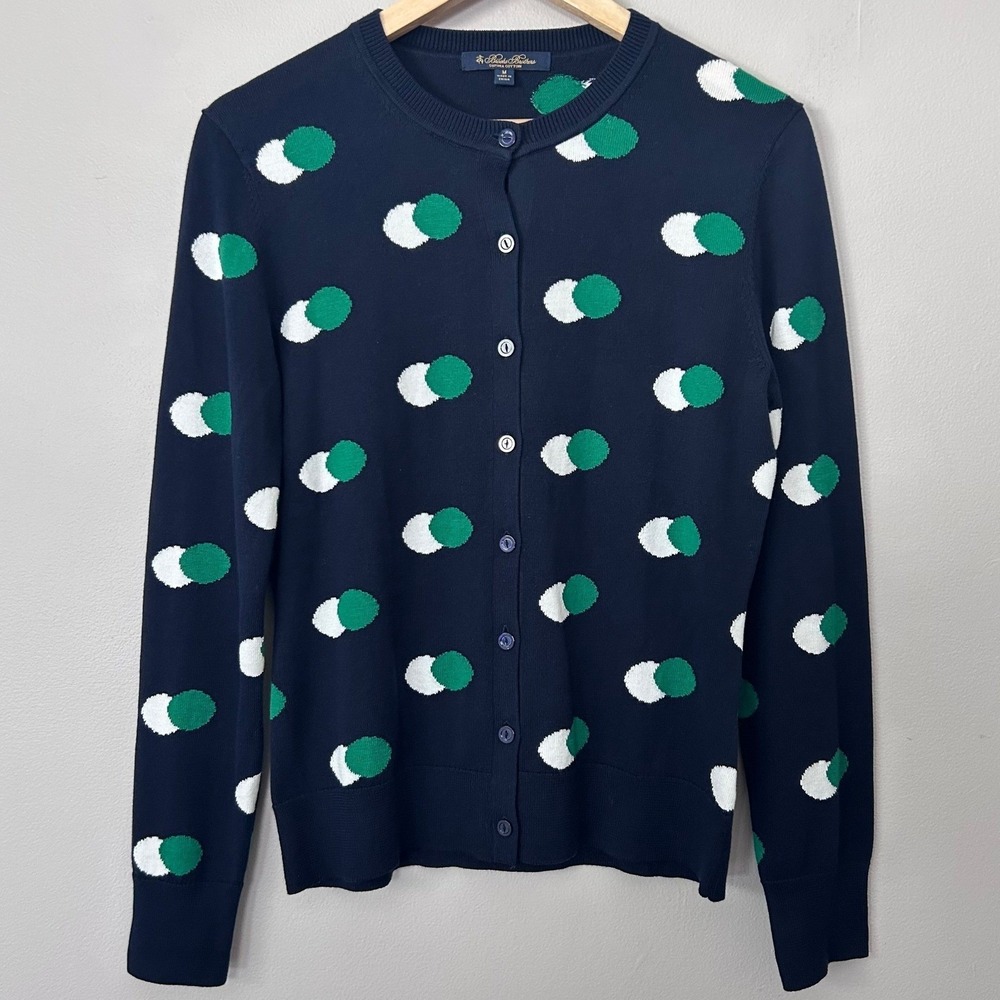 Brooks Brothers Cardigan Womens M Navy Polka Dot Supima Cotton Preppy Sweater